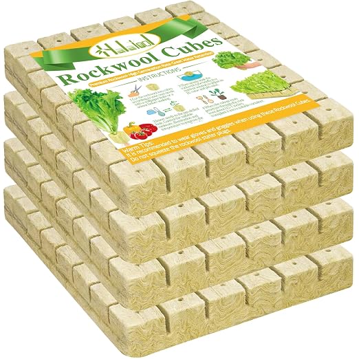 Halatool 2 Inch Rockwool Garden Rockwool Cubes for Hydroponics Rock Wool Planting Cubes for Soilless Cultivation Cuttings Clone Plants Germination Seedlings Start (4 Sheets, 192 Plugs in Total)
