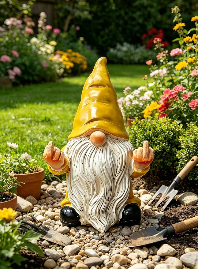 QINJIEJIE Sunflower Yellow Garden Gnomes Outdoor Funny Gnome 3.5in Naughty Gnomes for Fairy Garden Yard Decoration Lawn Ornament Gnome Statue for Home Decor
