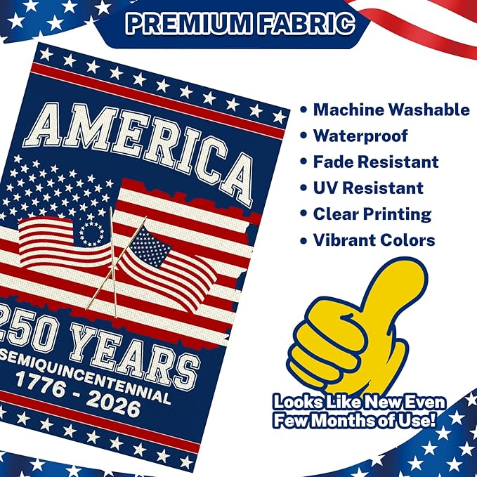 250 Anniversary Usa Garden Flags for Outside, 250 Anniversary USA Flag 1776-2026 Commemorative Patriotic Yard Sign Outdoor Stars & Stripes Design Banner 4th of July Decorations Double Sided Waterproof 250 Year American Flag 28x40 Inch