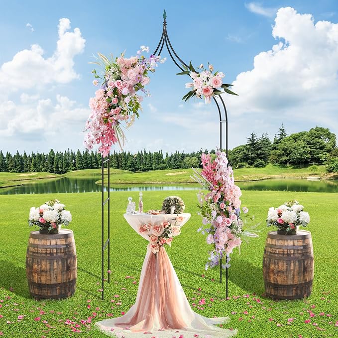 COSTWAY 9.5 FT Metal Garden Arbor for Climbing Plants, Gothic Style Decorative Garden Arch for Vine Rose, Outdoor Arbour Archway for Garden Lawn Backyard, Wedding Ceremony Party Decoration, Black (1)