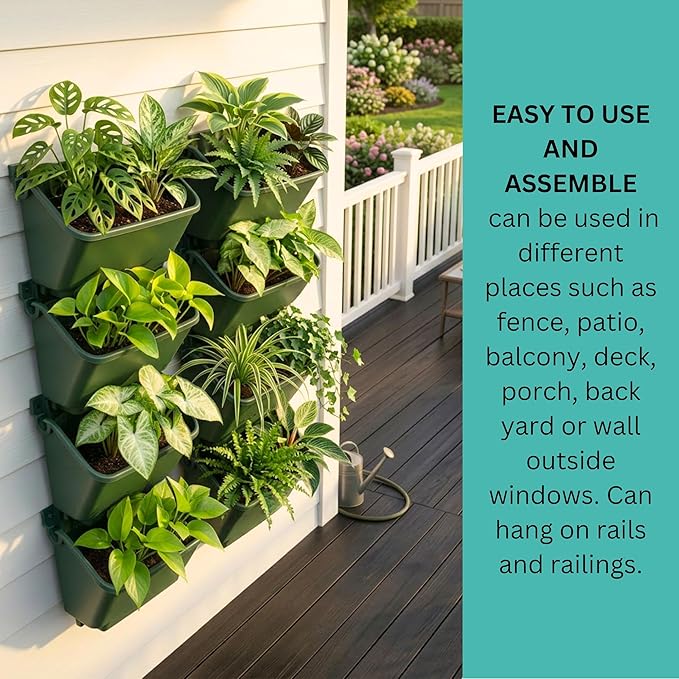 LaLaGreen Vertical Garden Planter – 24 Pack 13 Inch Dark Green Hanging Pots for Vertical Gardening, Indoor Outdoor Garden Use, Green Wall, Patio and Porch Decor, Ideal for Herbs, Flowers, Home Display