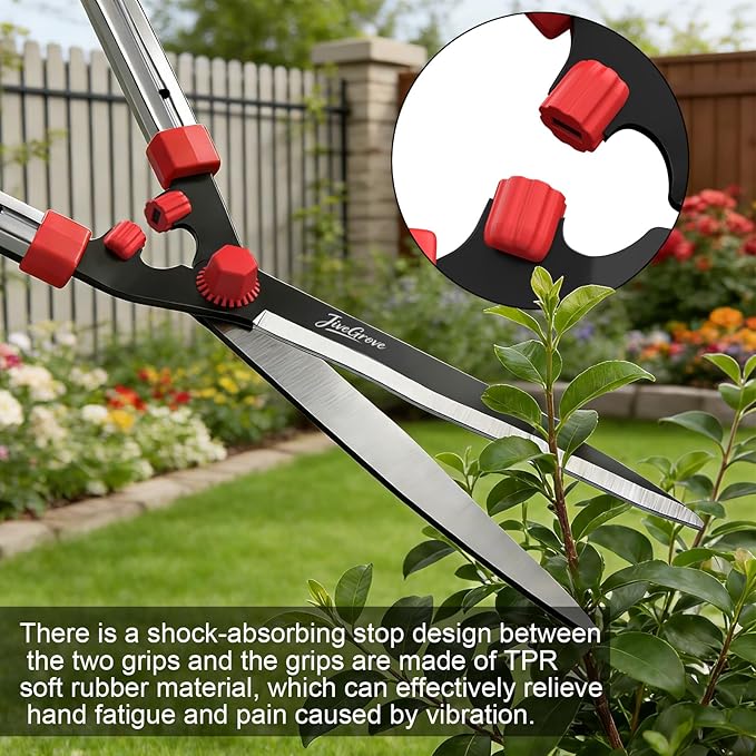 Telescopic Hedge Shears SK5 Carbon Steel Blades, Anti-Rust Coating, Lightweight Garden Clippers for Trimming Hedges, Shrubs & Bushes,Ergonomic Non-Slip Handles