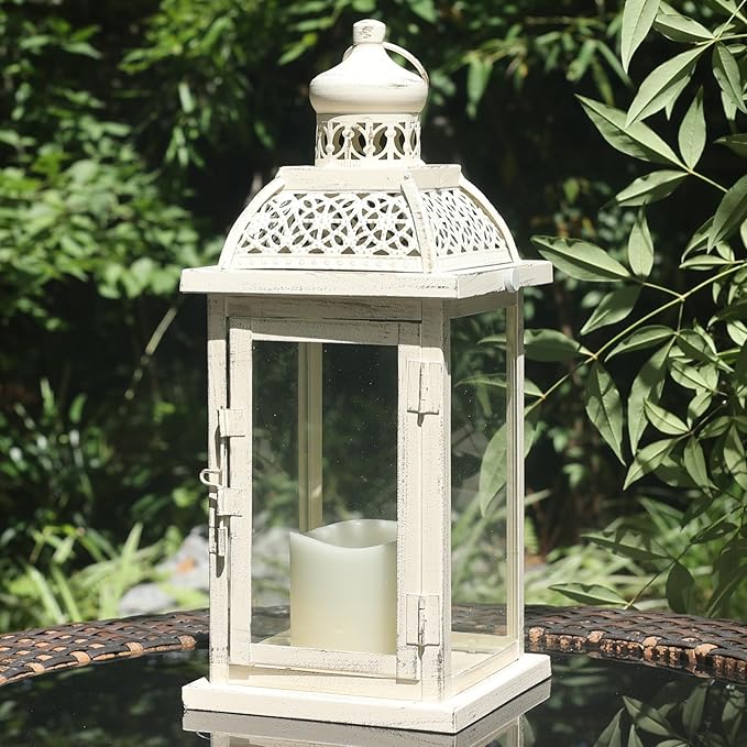 Lantern Decorative Indoor&Outdoor, 14.4'' Large Metal Candle Lanterns, Vintage Hanging Candle Holders Farmhouse Shelf Wedding Front Porch Patio Decor, Christmas Halloween Decorations for Home