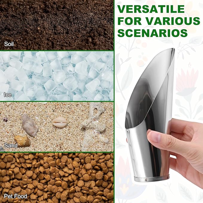 M METERXITY 1-Pack Bonsai Soil Scoops, 2.4inch/6cm Stainless Steel Garden Soil Scoops Bucket Shovel Potting Scoopers for Transplanting/Flower Planting, Small Gardening Tools [Silver Tone]