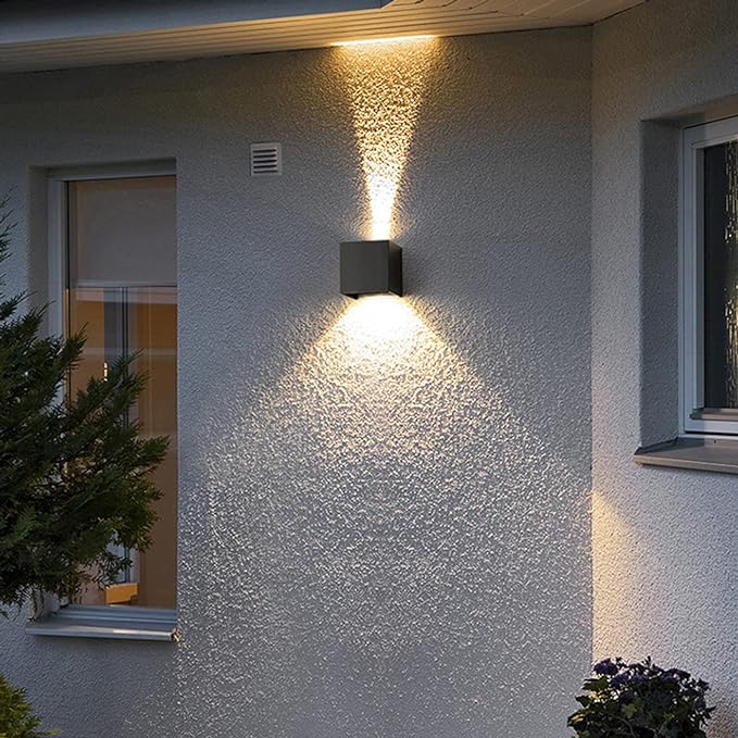 2 Pack Outdoor Sconces Wall Lights LED 20W Exterior/Interior Up and Down Lights IP65 Waterproof Modern Outdoor Lighting Fixtures Square Aluminum Wall Mount Light Black 3000K Warm Lights