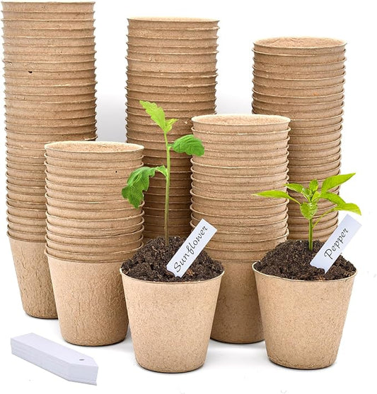 INCIKITI Biodegradable Peat Pots for Seedling - 120 Pack 3.15 inch Biodegradable Plant Seed Starters Kits with 30 Plant Labels, Garden Germination Nursery Pots for Flower Vegetable Seed Germination