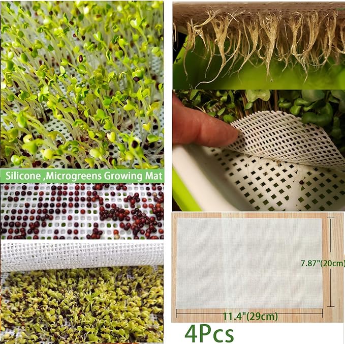 4pcs Seed Sprouting Mesh, Silicone Seed Sprouting Mat, Hydroponic Growing Mats, Germinating Pads for Microgreens Growing Kit,11.4" x 11.8",Trays NOT Included