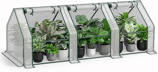 Gentingbro Mini Greenhouse Outdoor Portable Mini Greenhouse with Mesh Vents Portable Frame with Reinforced U-Shaped Ground Stakes 106 x 36 x 34-Inch