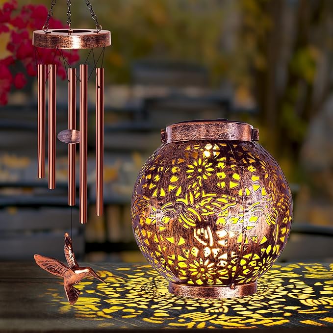 YHmall Wind Chimes for Outside, Windchimes Outdoors Hummingbird Gifts for Mom Women Grandma, Hanging Solar Lantern Solar Wind Chimes for Outside Patio Yard Garden Decor