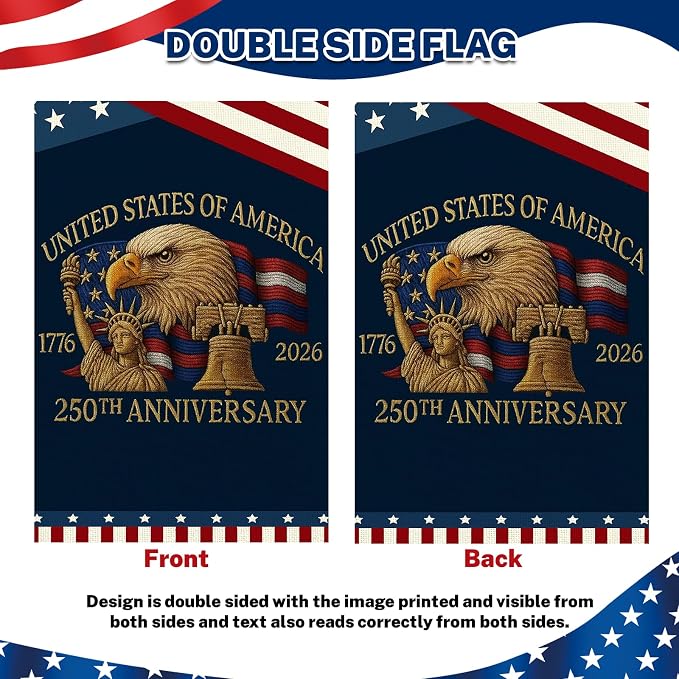250 Anniversary Usa Garden Flags for Outside, 250 Anniversary USA Flag 1776-2026 God Bless America Commemorative Patriotic Banner with Statue of Liberty Eagle Design Yard Sign 4th of July Decorations Double-Sided Waterproof 250 Year American Flag 12x18...