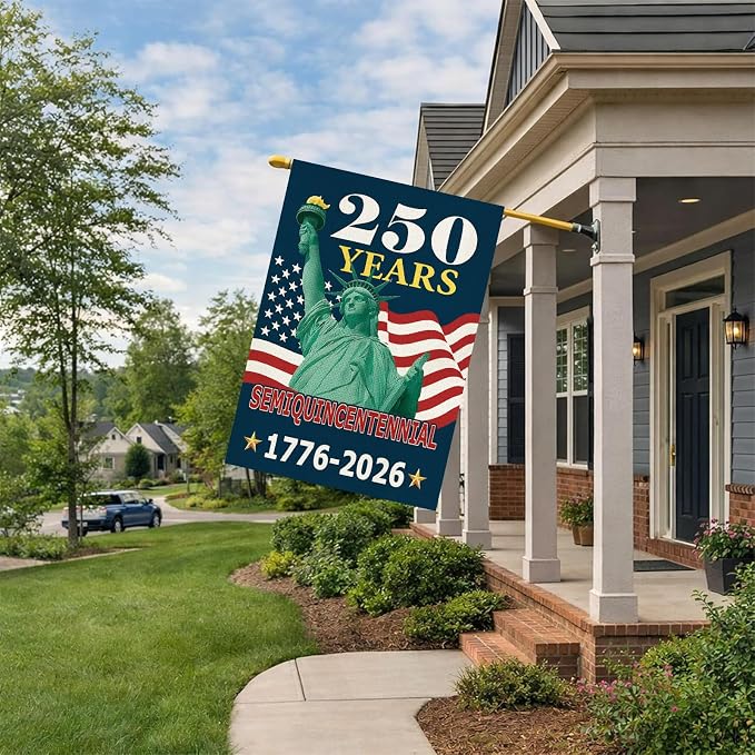 250 Years America Garden Flag 28 x 40 Inch,250th Anniversary USA Patriotic Double-Sided Banner with Statue of Liberty Design, 1776-2026 Semiquincentennial