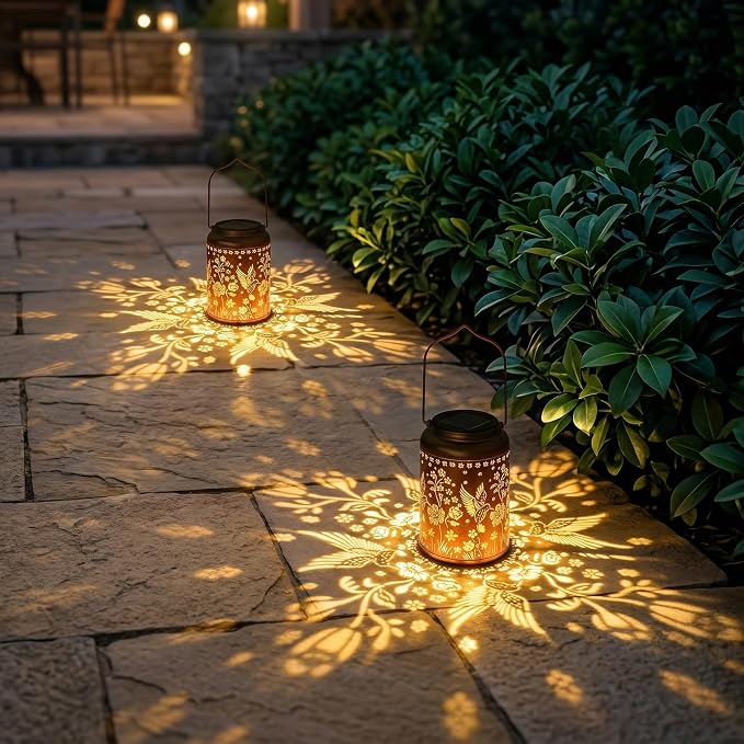 Solar Lanterns Outdoor Waterproof, Birthday Gifts for Women Mom Grandma, Garden Hanging Solar Lantern Lights for Patio, Hummingbird &Rose