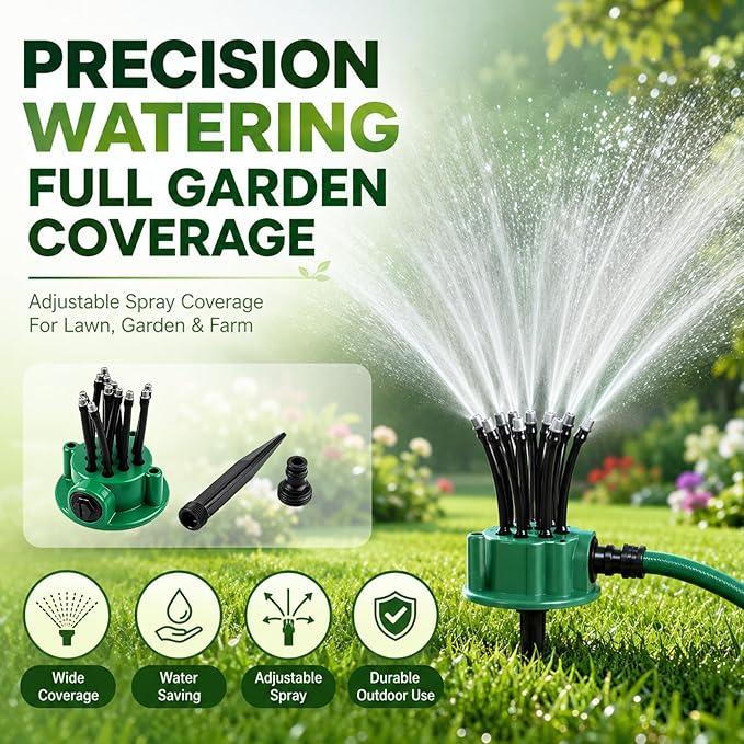 360 Degree Garden Automatic Multi Sprinkler Garden Lawn Sprinklers, with Flexible Spray Nozzles Rotating,Suitable for lawns, courtyards, Flower beds, and Agricultural Irrigation,Large Coverage Area