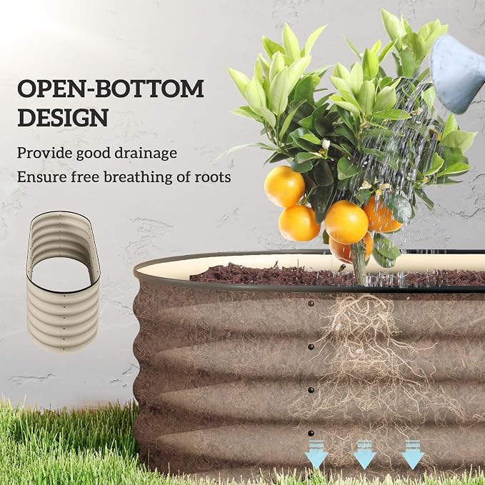 Outsunny 8' x 2' x 1.4' Galvanized Raised Garden Bed Kit, Outdoor Metal Elevated Planter Box with Safety Edging, Easy DIY Stock Tank for Growing Flowers, Herbs & Vegetables, Cream