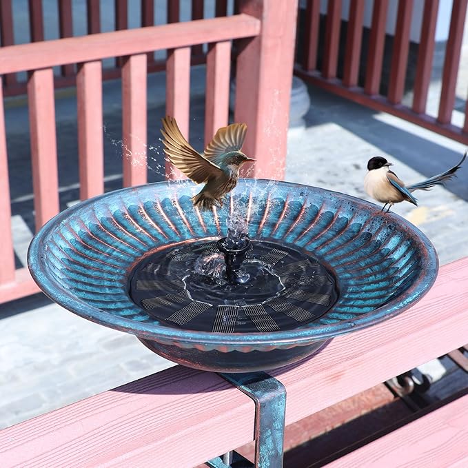 Solar Bird Bath,Deck Bird Bath with Solar Fountain,Metal Bird Bath Bubbler,Adjustable Sturdy Balcony Bird Bath,Patio Garden Decor