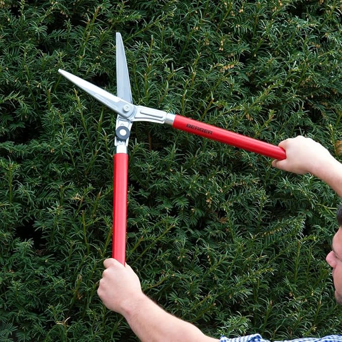 BERGER Hedge Shears – Professional 23.6" Garden Clippers with Chromium-Plated Blades, Sap Groove for Clean Cuts, Adjustable Blade Tension, Beechwood Handles – 2520