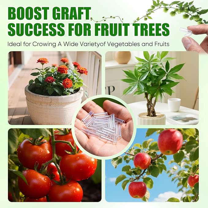 200 PCS Silicone Grafting Sleeves for Fruit Trees, High-Elastic Thin-Walled Grafting Tubes, Professional Plant Grafting Tape for Plants, Broken Stem, Floral, Random Size Combination of 3–7.5mm