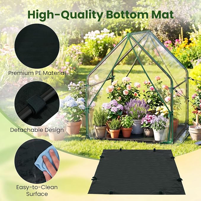 Giantex Mini Greenhouse, Outdoor Portable Green House with Sturdy Metal Frame, Ground Stakes & Wind Ropes, Clear Tent Small Greenhouse for Indoor Outdoor Plants (36"x36"x43")