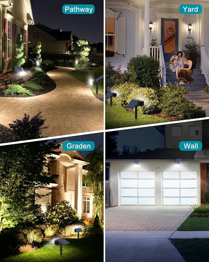 Solar Spot Lights Outdoor Waterproof IP65, [102 LEDs/2 Pack] Solar Spotlights with Adjustable Light & Panel, 4 Modes Landscape Flood Powered Lights for Outside Yard Garden Pathway（Cool White