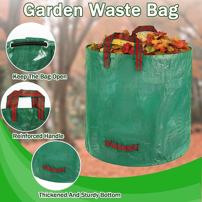 RAINFLOW Reusable Yard Waste Bags - 42 Gallon Outdoor Trash Can,Reusable Lawn Leaf Bags,Standable Garden Waste Bags With 4 Handles,Collapsible Gardening Containers for Lawn and Leaf Trash,Weed Bag 1PC