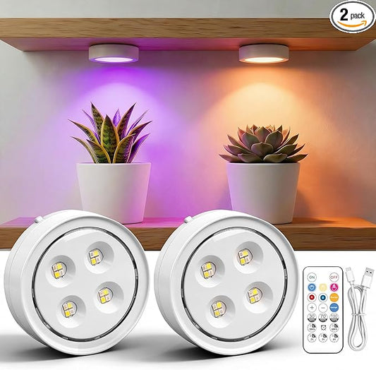 2 Pack Rechargeable Grow Light for Indoor Plants, Cordless Magnetic Plant Lights for Indoor Growing, 6500k Full Spectrum LED Lighting with Timer & Remote, Stepless Dimming for Plant Shelf