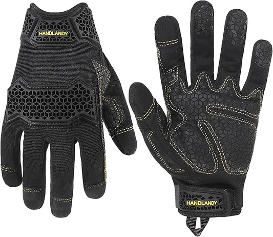 HANDLANDY Work Gloves for Men & Women, Utility Mechanic Working Gloves Touch Screen, Flexible Gardening Gloves for Yard