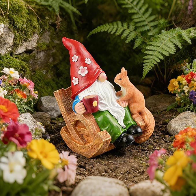 Garden Gnomes Figurines, 7.1" Resin Funny Spring Gnome Statues for Outdoor Patio Yard Lawn Decor, Indoor Home Coffee Bar Gnomes Decorations, Gift for Holidays, Birthdays, Christmas, Valentine's Day