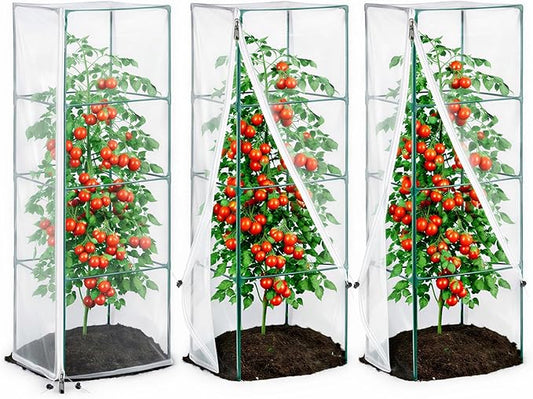 18" x 60" Garden Bird Netting, 3 Pack Tomato Cage Netting with Zipper, Fine Mesh Plant Protector for Tomato Trellis & Garden Protection