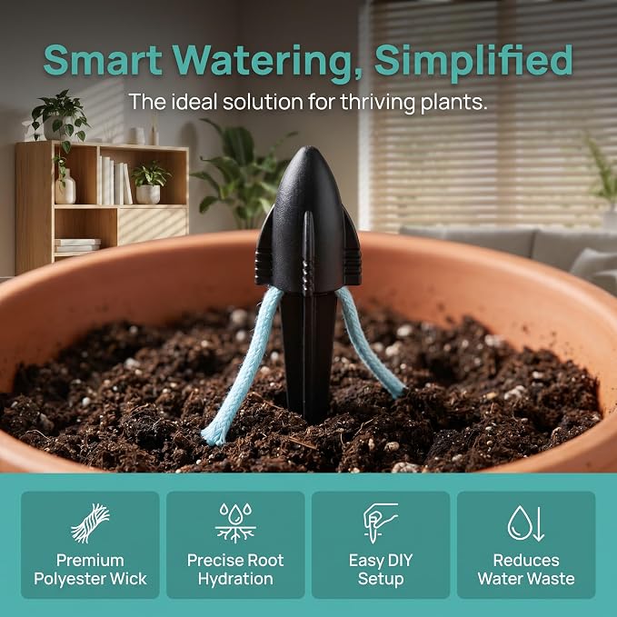 JoanofArc Watering Spikes, Self Watering Spikes for Indoor Outdoor Plants, Self-Watering Stakes, Wicking Rope for Plants, Plant Wicks for Self Watering, DIY Vacation Plant Waterer Garden Pots(8 Pack)