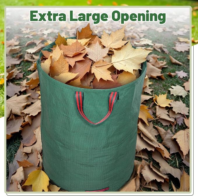 Dntorx 72 Gallons Leaf Bags Lawn Bags, 3 Packs Reusable Yard Waste Bags With Reinforced Handles, Collapsible Garden bag For Leaves,Grass,Storm Debris,Construction Waste, Standable&Foldable