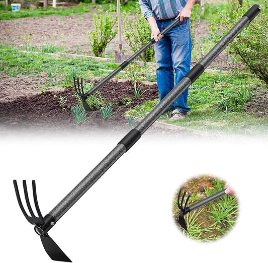 Hoe and Cultivator - 60” Long Handle - Heavy Duty Garden Hoe Tiller, Standing Hoe Garden Tools Durable Cultivator Hoes Hand Rake Fork for Gardening Weeding Planting Loosening Soil