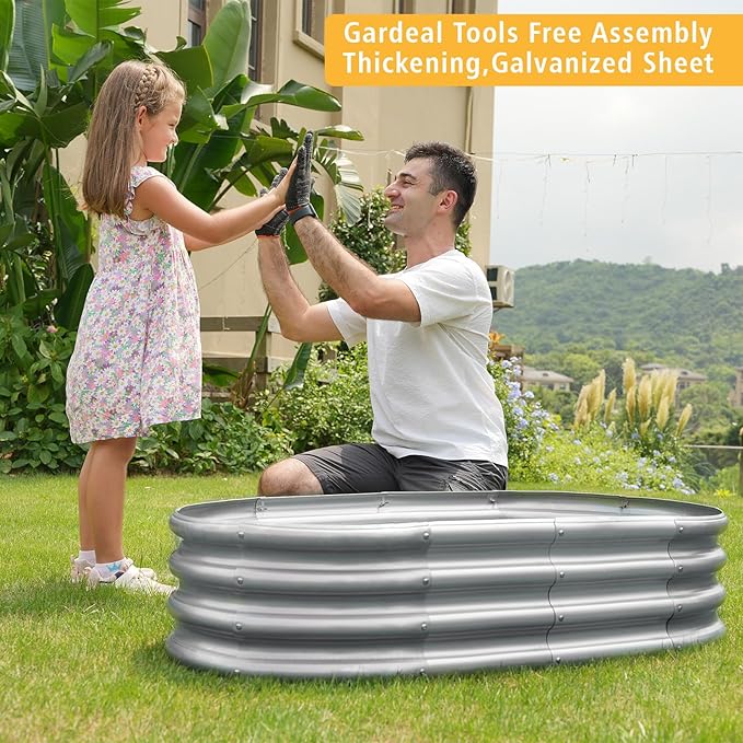 Gardeal Garden 6x3x1ft Galvanized Raised Garden Bed Kit - Metal Planter Boxes for Vegetables/Herbs/Flowers, Heavy-Duty Steel Outdoor Garden Box with Reinforced Edges(6X3X1FT)