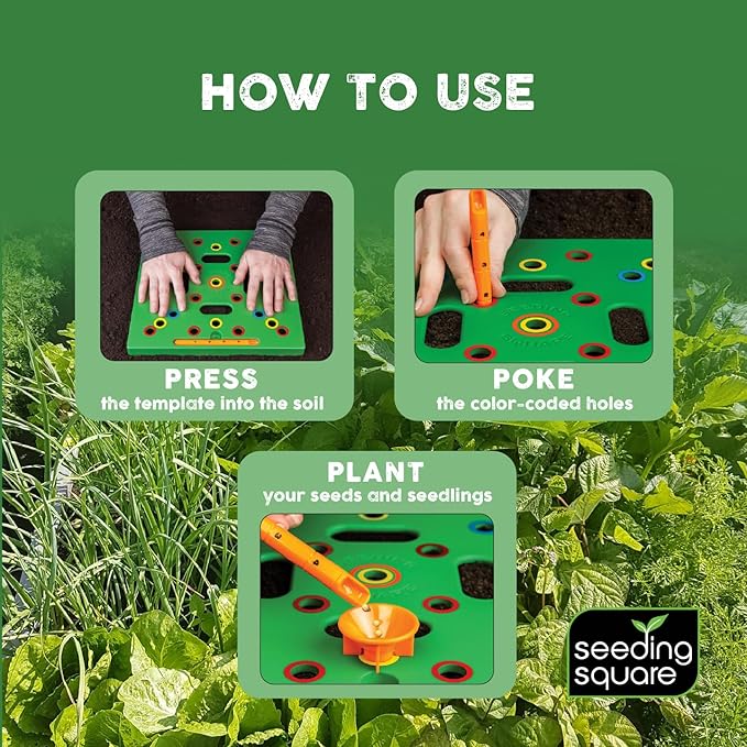 Seeding Square + Pokey Planter Bundle – Seed Spacing Template with Dibber Tool for Easy Planting, Garden Layout & Seed Starting System