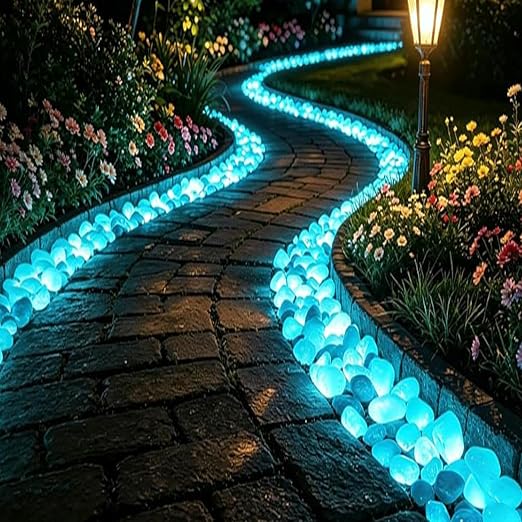600Pcs Colorful Glow-in-the-Dark Garden Stones, Nighttime Guide, Glow-in-the-Dark Pebbles, Rainbow Glow-in-the-Dark Stepping Stones, Luminous Stones for Landscaping,walkways(Blue)