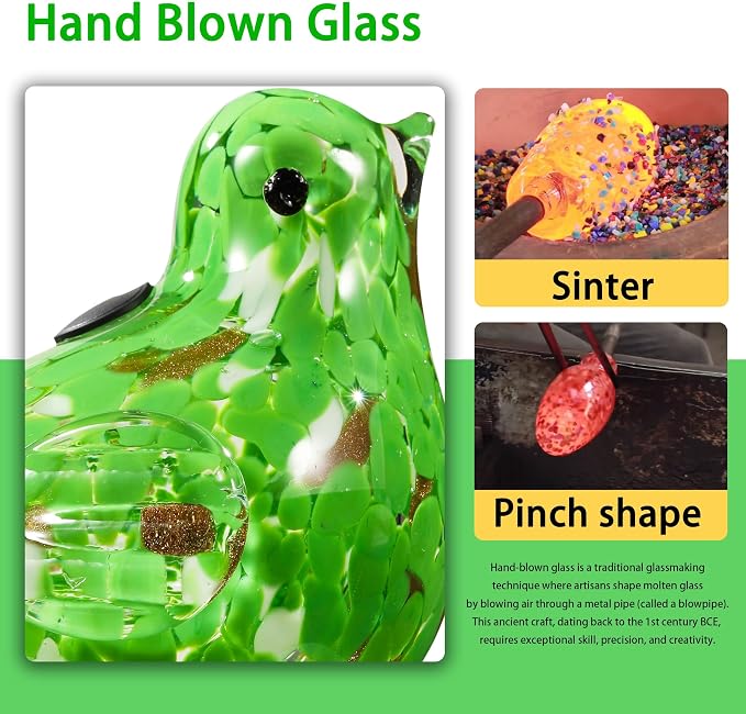 Plant Watering Globes, Bird Glass Self Watering Planter Insert - for Indoor & Outdoor Plants - Glass Plant Water Globes for Daily Use, Planter Spikes to Support Indoor & Outdoor Plant Health, Green