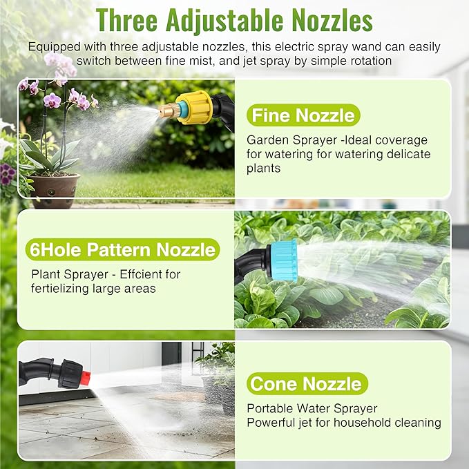 Battery Powered Sprayer Wand, 32 FT Hose, 32 Inch Electric Pump Sprayer with 3 Adjustable Speeds, Battery Indicator, Rechargeable Garden Sprayers for Plant Watering, Cleaning & Outdoor Use