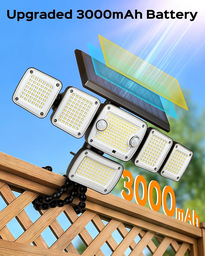Motion Sensor Outdoor Lights with Flexible Octopus Tripod,6000LM 336LED Security Flood Lights with Remote Control, 360°Wide Angle, 6 Heads Solar Lights Outdoor Waterproof for Yard Patio Garage(2pack)