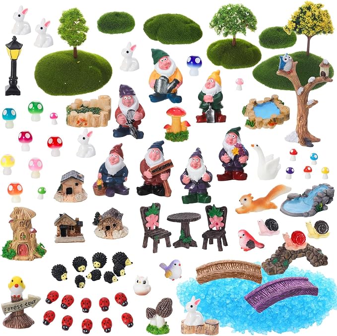 82 Pcs Fairy Garden Accessories Set Miniature Gnome Resin Figures Fairy Garden Decor Terrarium Decorations DIY Mini Landscape Ornaments
