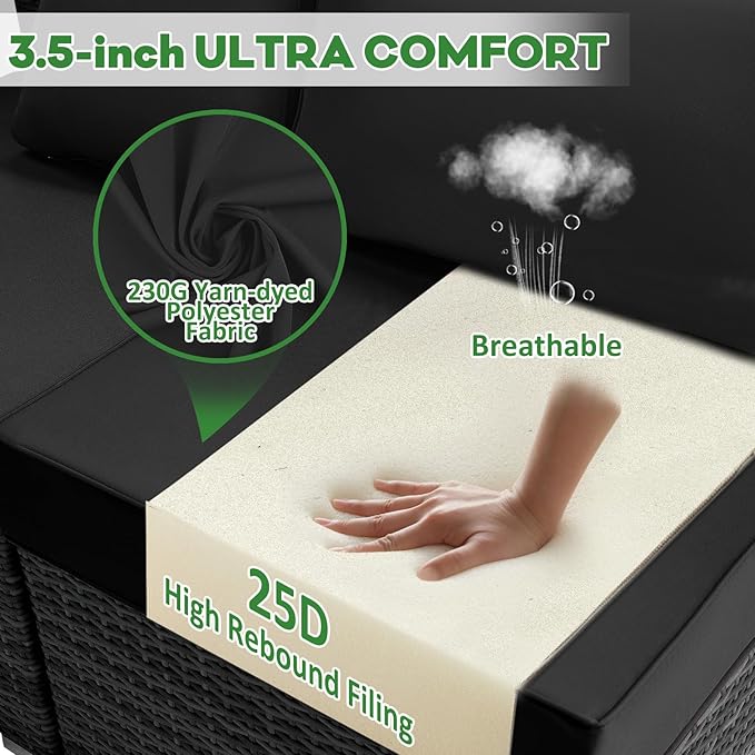 Outdoor Replacement Cushions for Patio Furniture,Water-Resistant Sofa Cushion for Rattan Wicker Sectional Patio Conversation Sets,14-Piece Outdoor Couch Cushion, Black