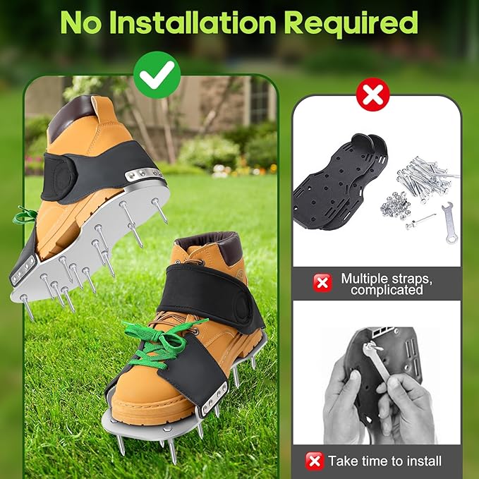 Aerator Shoes, Lawn Aerator Shoes for Grass with 3MM Metal Bottom, Aeration Shoes for Lawn with Adaptable Straps, Pre-Assembled Aerating Shoes for Lawn with Bend-Resistant Spikes, Green