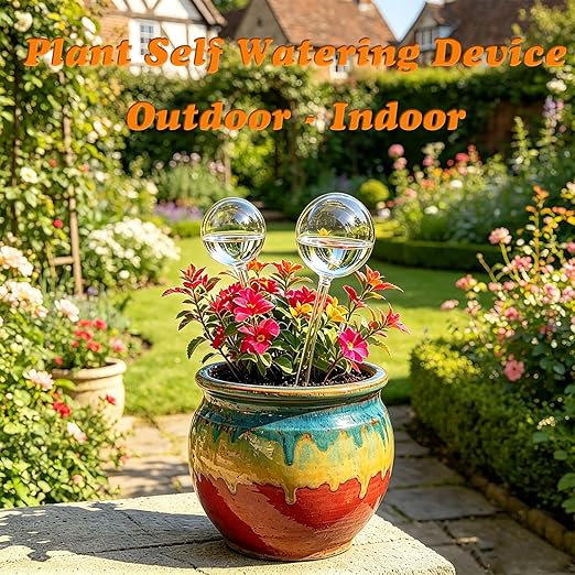 Plant Self Watering Device, Large Glass Plant Watering Globe, Self Watering Planter Insert for Indoor Outdoor Pot Plant, Home Garden Patio Hanging Plant Waterer, Auto Irrigation Dripper for Houseplant