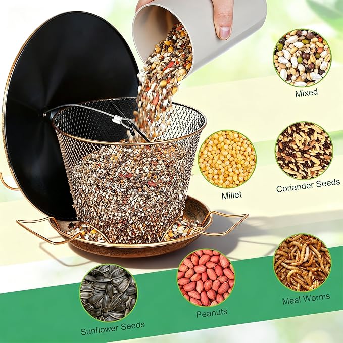 Metal Bird Feeder for Outdoor Hanging, Heavy Duty Waterproof Bird Feeder for Outside with 9.8" Roof, 3.5 LBs Seeds Capacity, Easy to Fill & Clean
