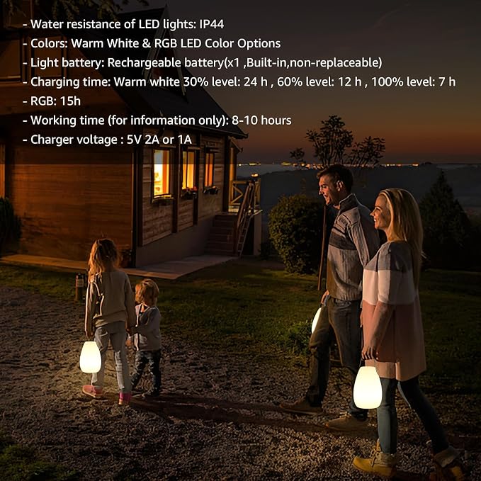uuffoo 2 Pack Rechargeable Portable Table Lamp, Cordless RGB Lantern, Decorative LED Night Light, IP44 Waterproof Indoor Outdoor Lamp for Bedroom Patio Garden Wedding Party