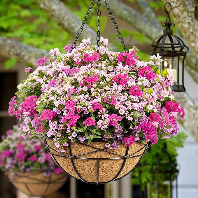 4 Pack 20 Inch Hanging Planters Baskets for Outdoor Plants Extra Large Deep Hanging Baskets with Natural Coconut Liner Flower Pots for Porch Balcony Garden Decor