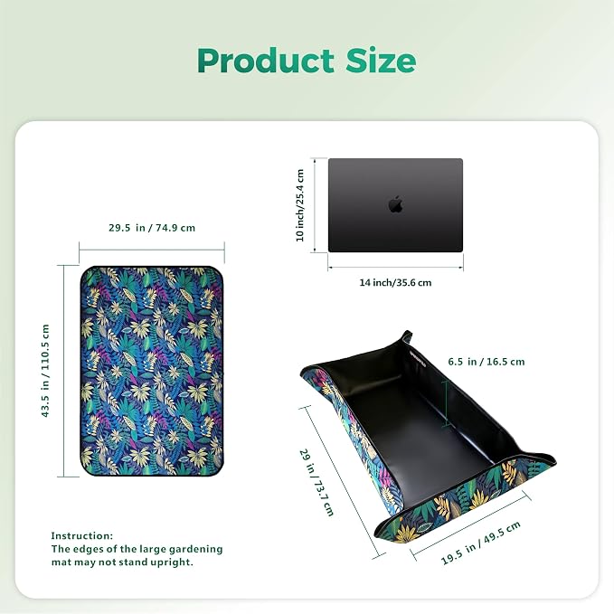 Plant Transplanting Mat - Thickened Waterproof Potting Mat, Succulent Gardening Mat, Portable Repotting Mat for Mess Control, Indoor Outdoor Use, PVC Black Leaf Print, 43.5"x29.5"