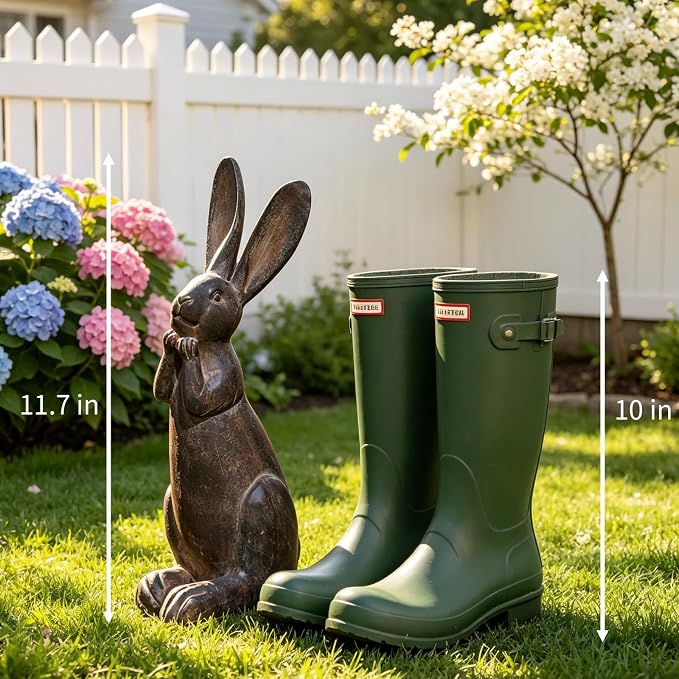 DiliComing Bunny Decor Resin Animals Statue - Garden Decorations Garden Decor for Outside Cute Cheeky Bunny Figurine Statues for Home Decor Outdoor Decor for Porch 5 × 4 × 11 Inch