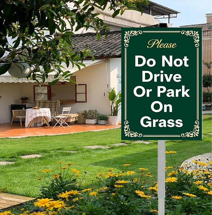 Do Not Drive Or Park On Grass Yard Sign With Stakes Keep Off Grass Stay Out of Lawn Signs No Parking Rustproof Reflective Aluminum Sign Outdoor 8x12 In