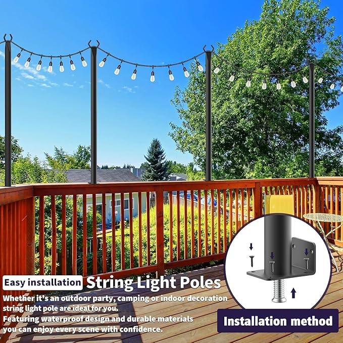 SINLEY 10 Pack 5Ft String Light Poles,Light Poles for Outside String Lights,Outdoor Light Poles with Fork,Metal Pole Stand for Patio,Backyard,Deck