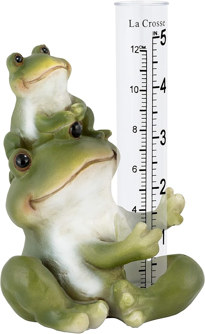 La Crosse 704-4114 5 in. Table Standing Polyresin Frog Rain Gauge