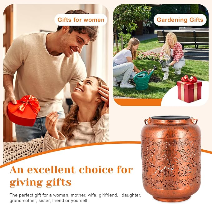 Hummingbird Solar Lanterns Outdoor Waterproof, Birthday Gifts for Women Mom Grandma, Copper Metal Hanging Solar Lights for Yard Garden Decor Hummingbird Gardening Gifts